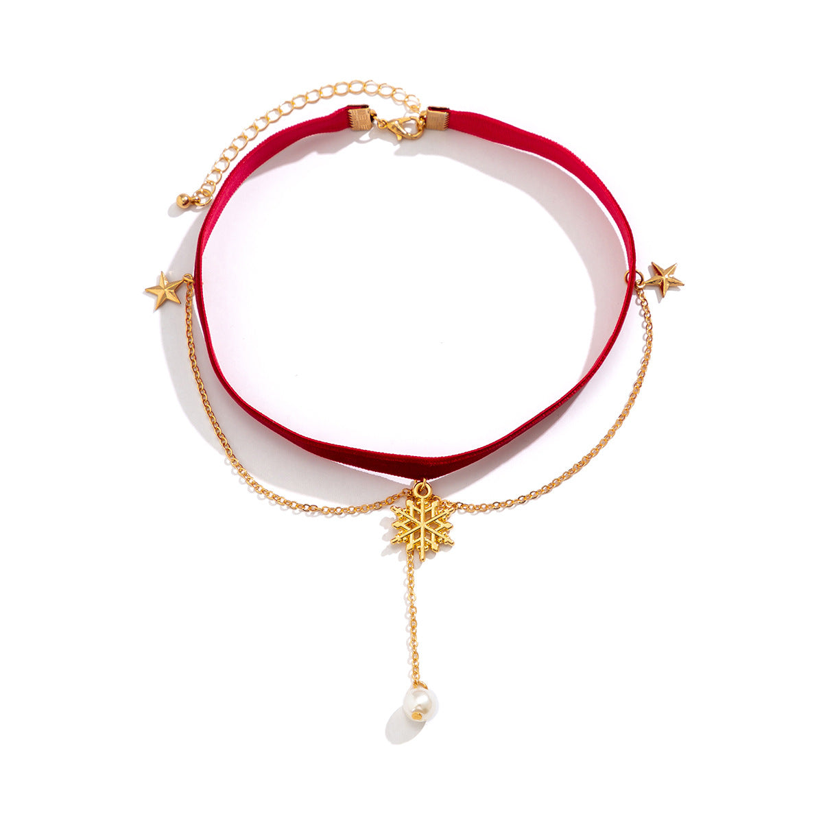 Snowflake pentagram tassel velvet necklace for women, simple imitation pearl Christmas necklace