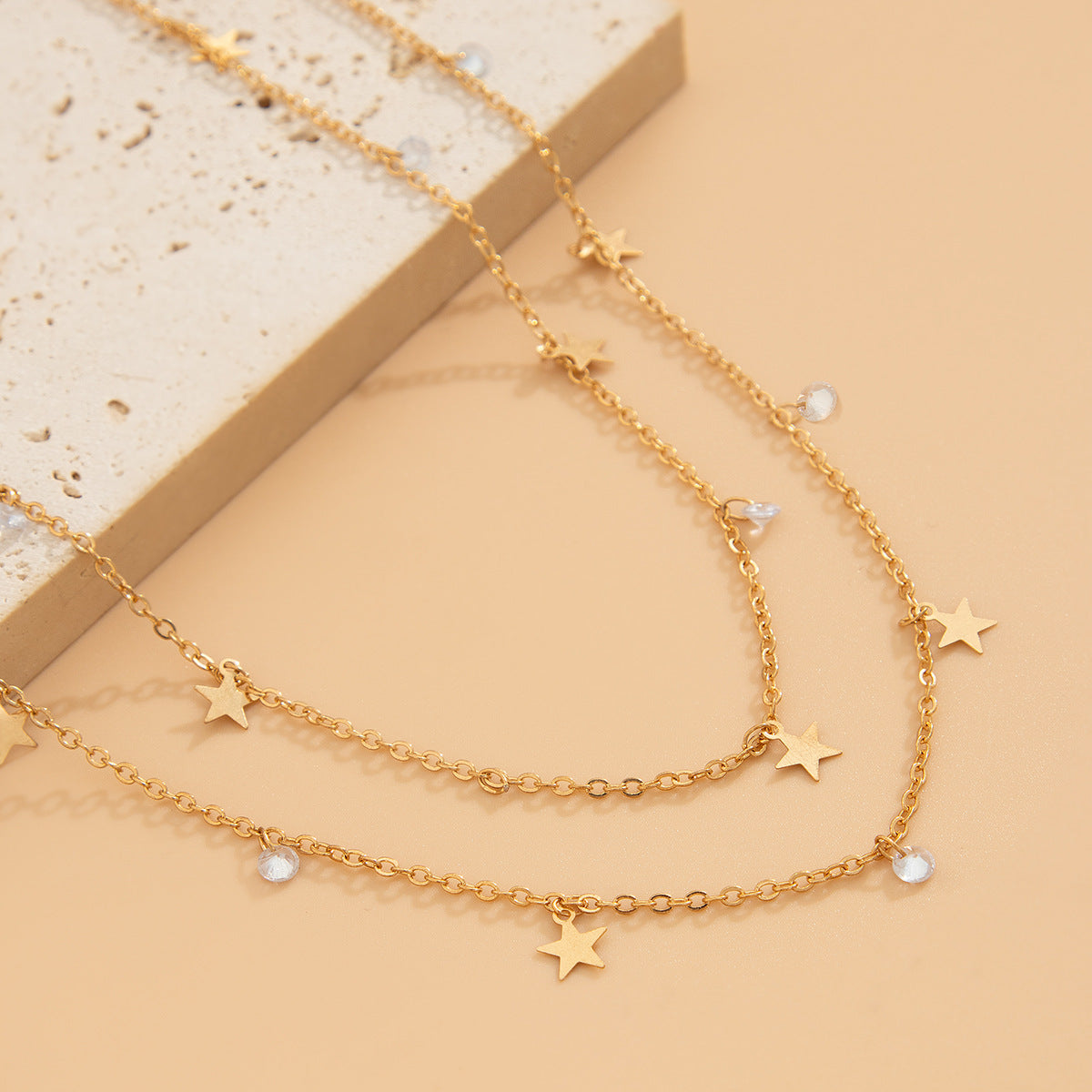 Fashionable commuting pentagram Y-shaped copper chain necklace versatile imitation crystal tassel lock chain